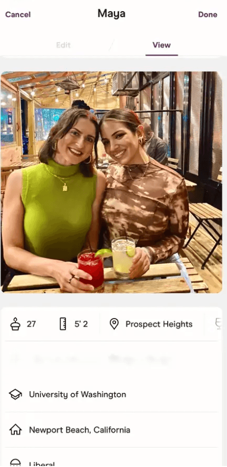 Hinge profile photo with friend and details